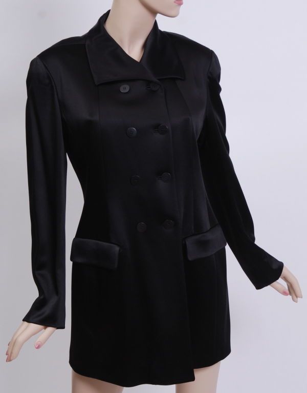 Double breasted silk satin evening coat. Beautiful on its own or as an overcoat.<br />
<br />
Debbie Harry began her musical career in the late 1960s with folk rock group The Wind in the Willows and later joined The Stilettos in 1974.  She then