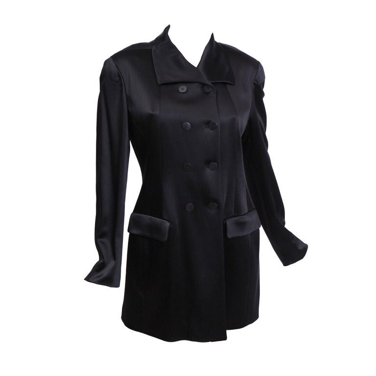 Debbie Harry Collection Donna Karan Black Silk Satin Coat For Sale