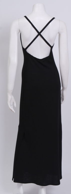 &0's wool knit floor length dress with criss cross straps at back, slit to knee at left side.<br />
<br />
Debbie Harry began her musical career in the late 1960s with folk rock group The Wind in the Willows and later joined The Stilettos in 1974.