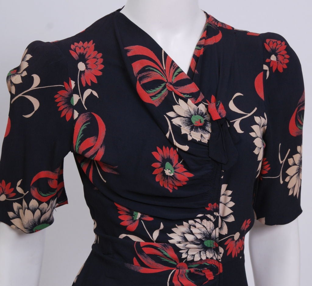 Black Debbie Harry Vintage Collection 40's Floral Dress For Sale
