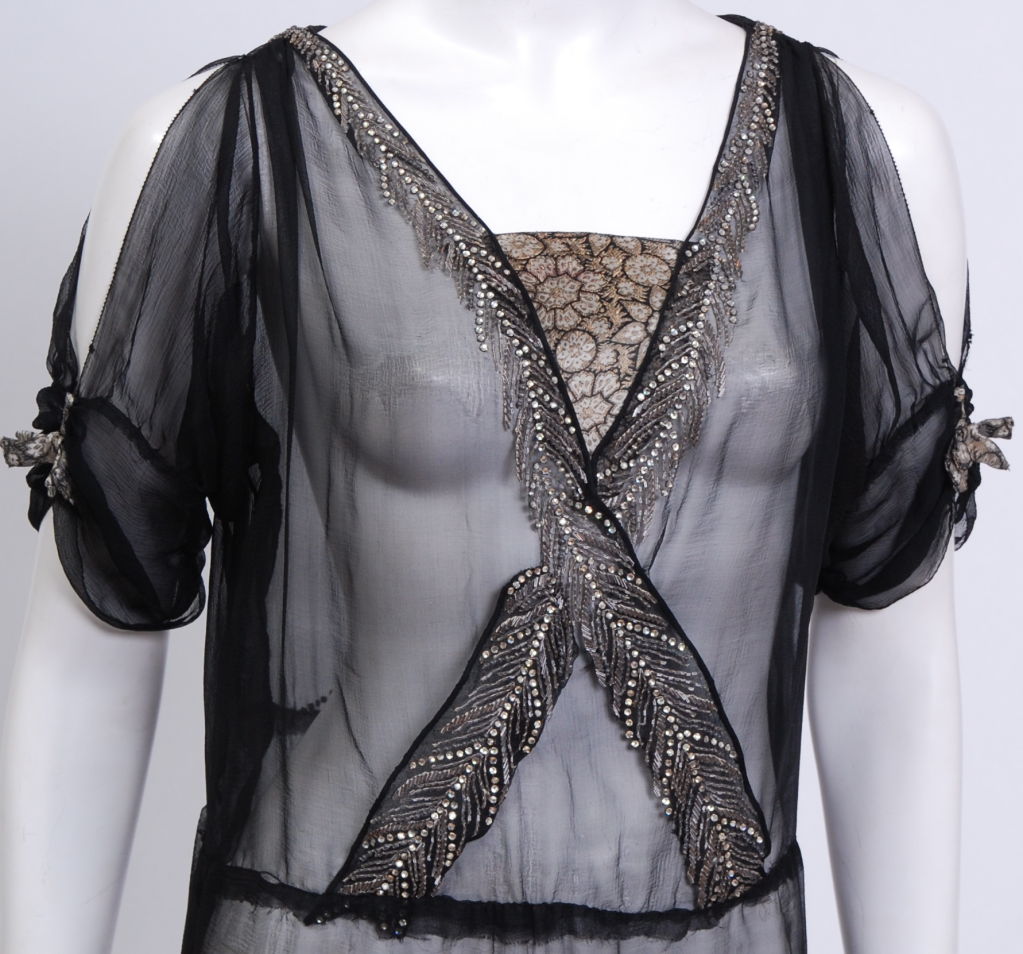 Black Early 20th Century Silk Chiffon Gown For Sale