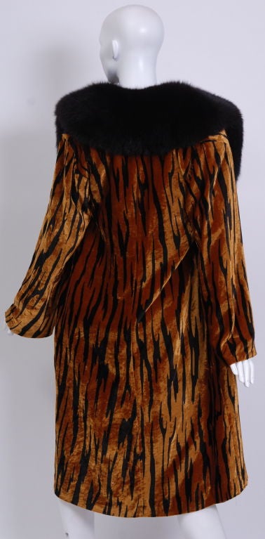 Adrienne Landau Tiger Print Velvet and Fox Coat For Sale at 1stDibs