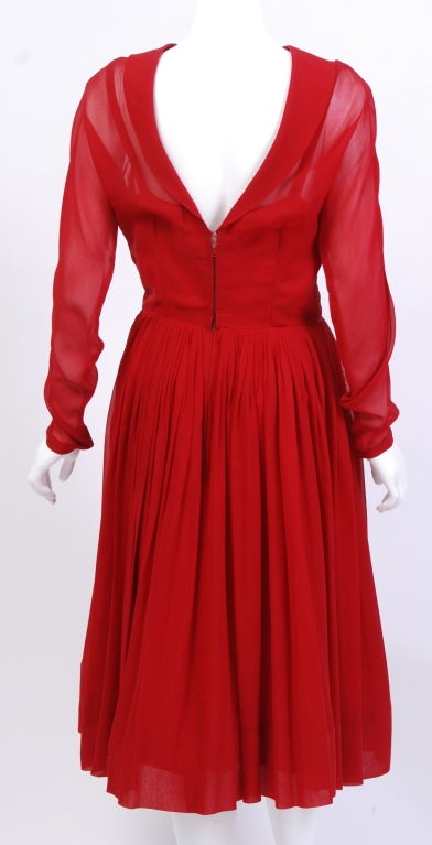 Women's Red Silk Chiffon Dress For Sale