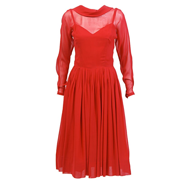 Red Silk Chiffon Dress For Sale