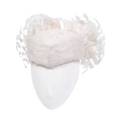 Vintage Jack McConnell Cream Feather Hat with Rhinestone Detail