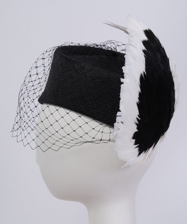 Gray Jack McConnell Black and White Feather Wing Hat For Sale