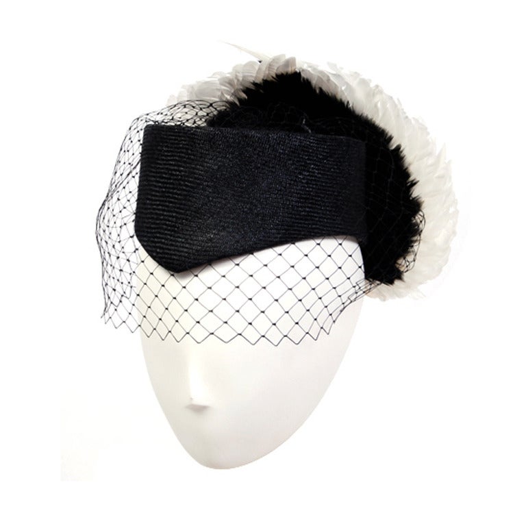 Jack McConnell Black and White Feather Wing Hat For Sale