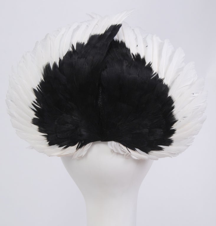 Women's Jack McConnell Black and White Feather Wing Hat For Sale