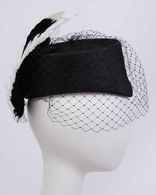 Jack McConnell Black and White Feather Wing Hat For Sale 1