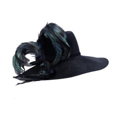 Black Felt Hat with Rooster Plumes