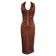 Dolce & Gabbana Bronze Laceup Plunge Halter Dress 5