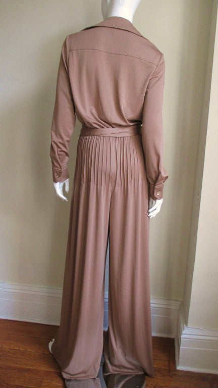 1970's Capraro American Hustle Disco Plunge Jumpsuit In Excellent Condition In Water Mill, NY