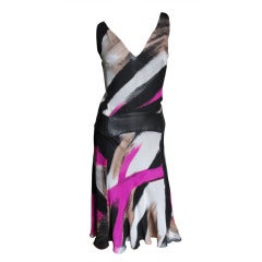 Versace Vintage Silk Dress With Leather Trim 6