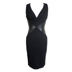 Versace Body Con Dress w Patent Leather Laser Cutout Waist 9