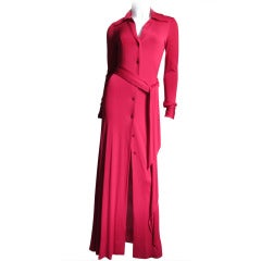 Vintage 1970's Halston Silk Jersey Maxi Shirt Dress