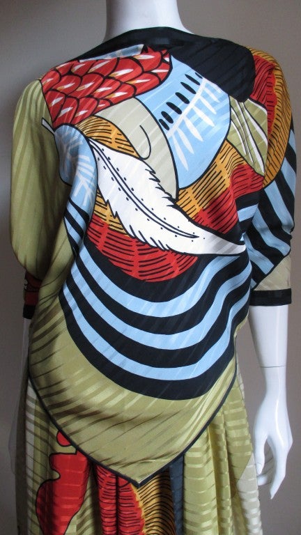 1970's Michaele Vollbracht Silk Rooster Skirt & Top