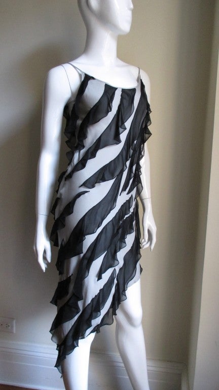 Moschino Couture Silk Jersey Ruffles Dress In Good Condition In Water Mill, NY