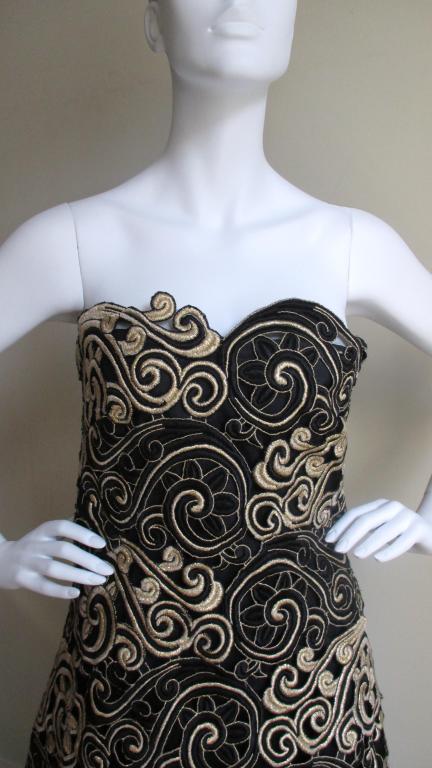 Black Arnold Scassi Elaborately Embroidered Silk Gown