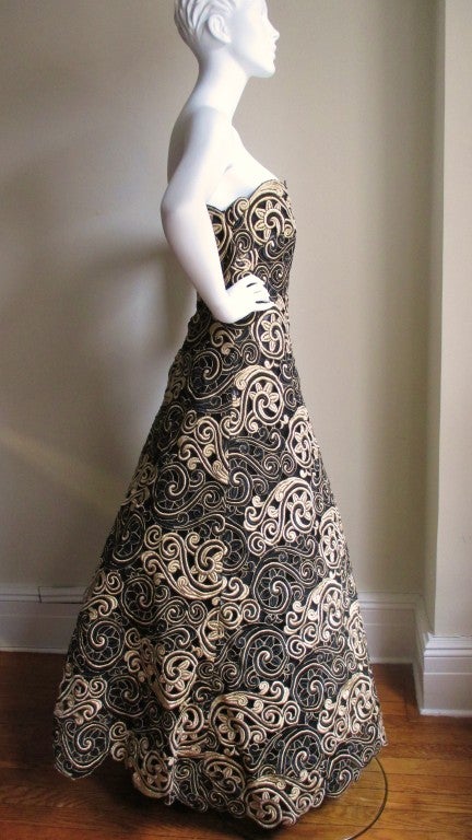 Arnold Scassi Elaborately Embroidered Silk Gown 1