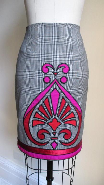 Gray 1990s Gianni Versace Applique Skirt W Different Front & Back