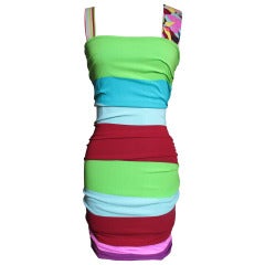 Gianni Versace Ruched Striped Silk Dress at 1stDibs