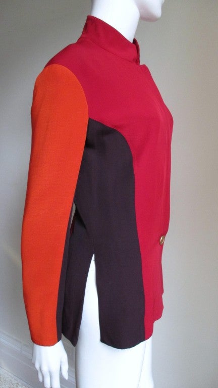 Vintage Ozbek Color Block Beaded Jacket In Excellent Condition In Water Mill, NY