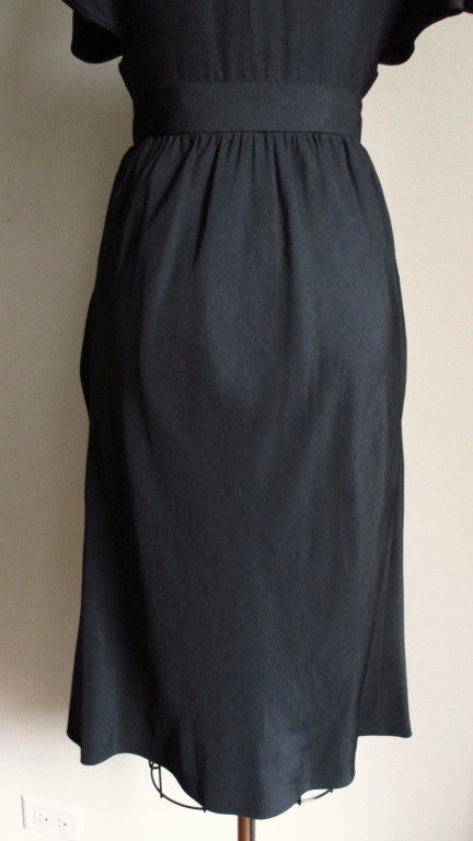 Black 1970s Halston Plunge Silk Wrap Dress