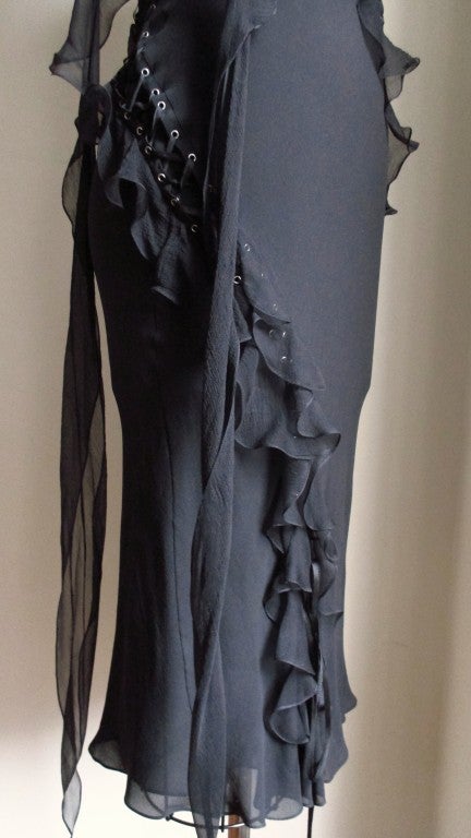 Black Vintage Christian Dior Silk Dress With Lacing