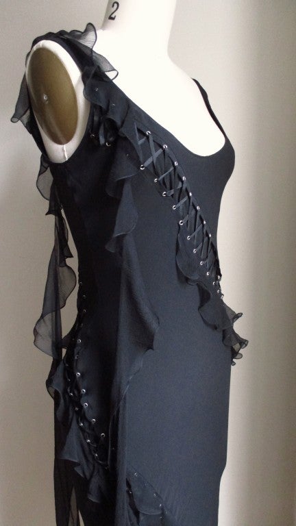 Vintage Christian Dior Silk Dress With Lacing In New Condition In Water Mill, NY