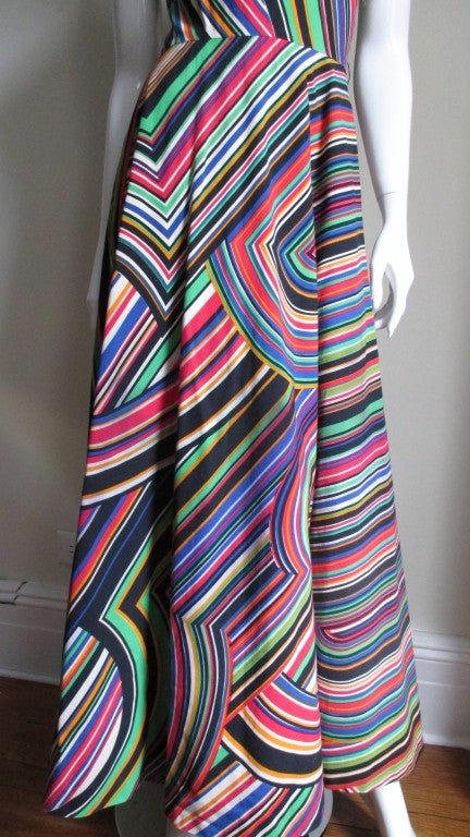 1970's Lanvin Geometric Striped One Shoulder Maxi In Excellent Condition In Water Mill, NY