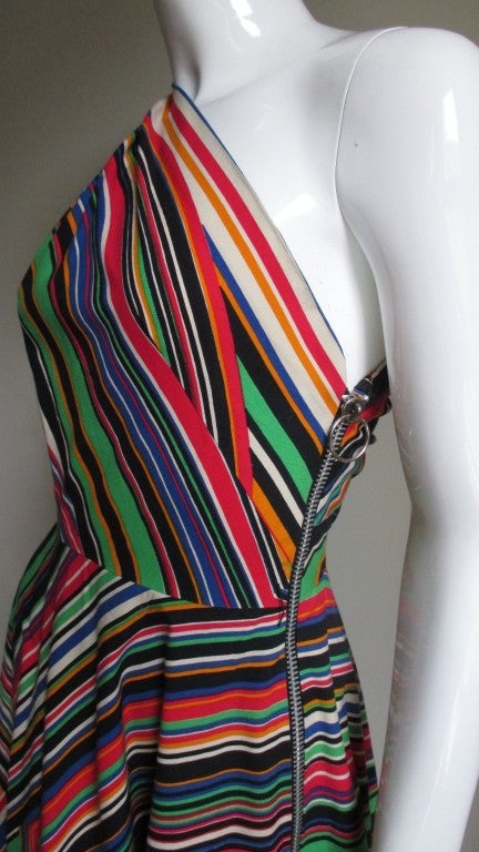 1970's Lanvin Geometric Striped One Shoulder Maxi 1