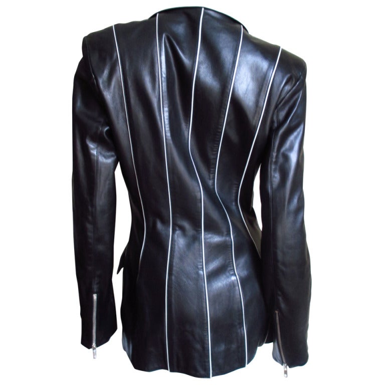 Claude Montana Piped Striped Leather Jacket For Sale at 1stdibs