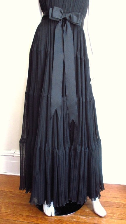 Black 1960s Jean Louis Silk Pleated Gown