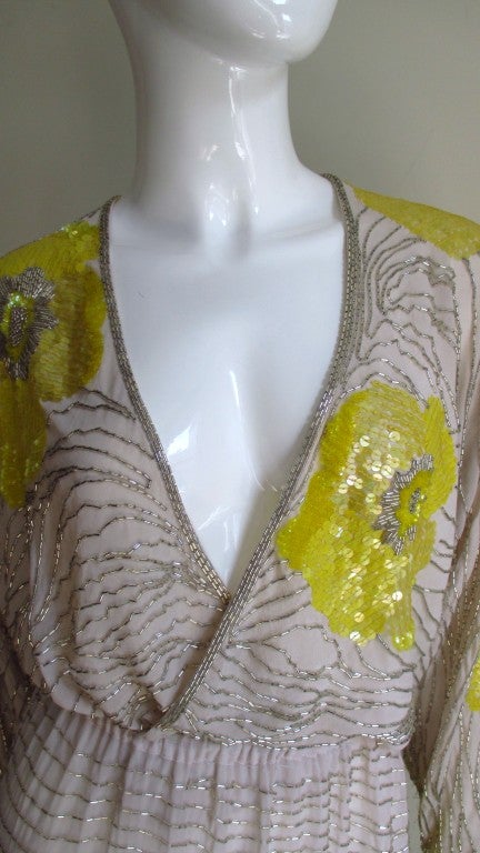 Stunning Halston Flower Beaded Skirt & Wrap Top In Excellent Condition In Water Mill, NY