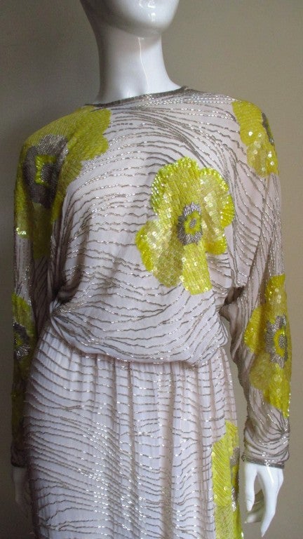 Women's Stunning Halston Flower Beaded Skirt & Wrap Top