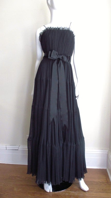 1960s Jean Louis Silk Pleated Gown In Excellent Condition In Water Mill, NY