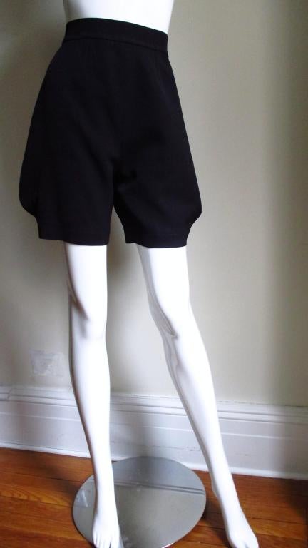 Amazing jodhpur tuxedo shorts from Thierry Mugler.  High waisted and made of a lightweight wool twill with a 1 1/4