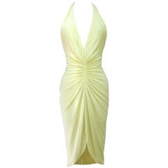 Versace Lemon Silk Plunge Halter Dress