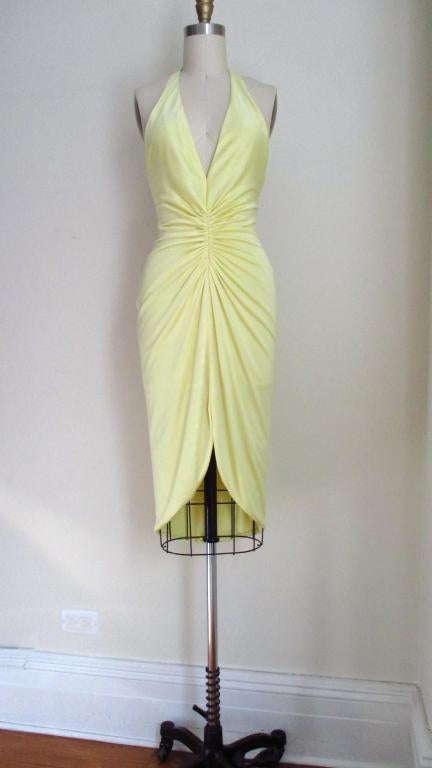 Versace Lemon Silk Plunge Halter Dress In New Condition In Water Mill, NY