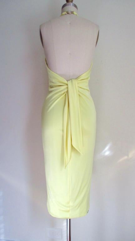 Versace Lemon Silk Plunge Halter Dress 3