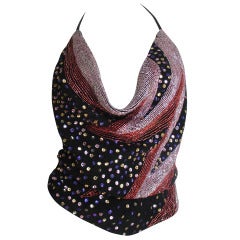 Vintage 1970's Stephen Burrows Beaded Backless Halter