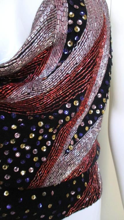 1970's Stephen Burrows Beaded Backless Halter In Excellent Condition In Water Mill, NY