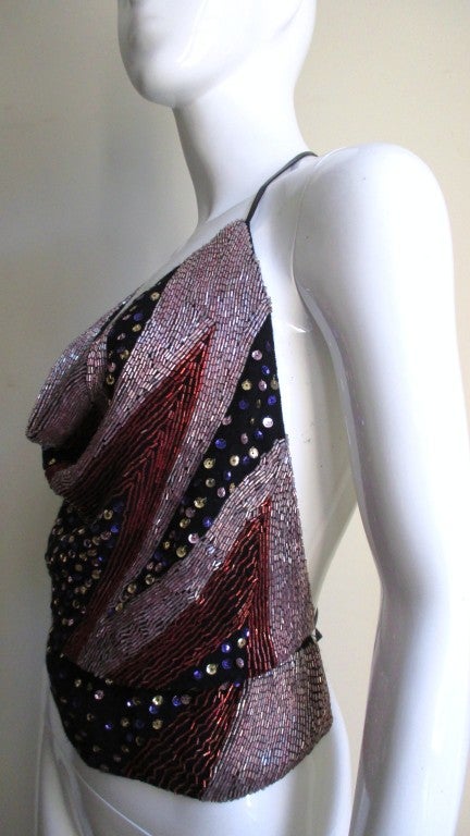 1970's Stephen Burrows Beaded Backless Halter 1