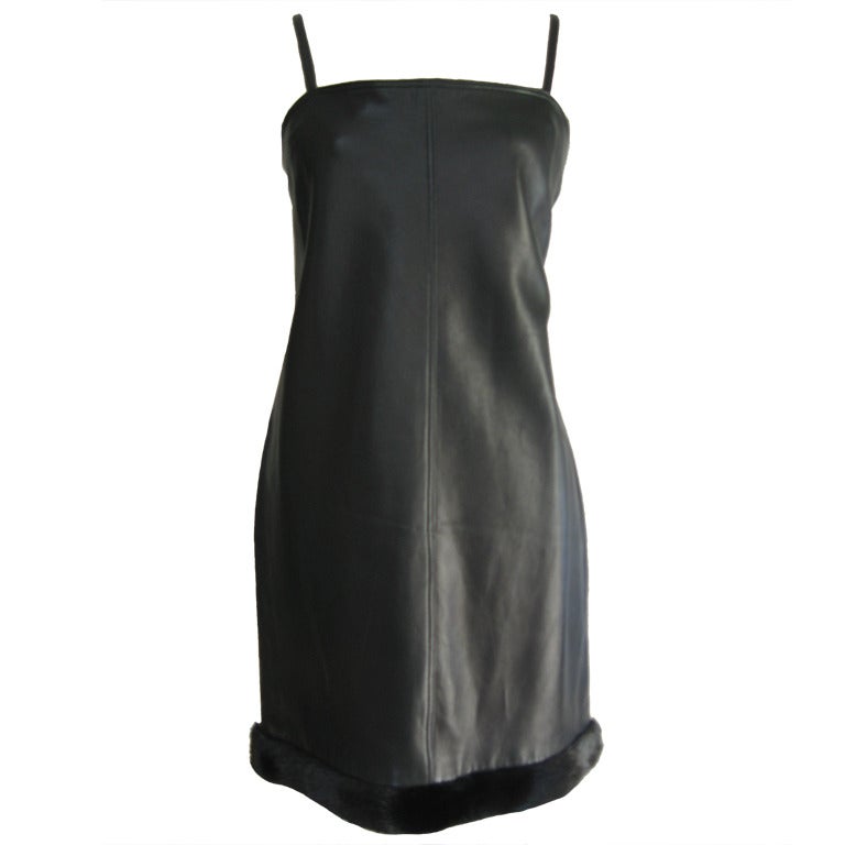 Vintage Gianni Versace Leather Dress with Mink Trim