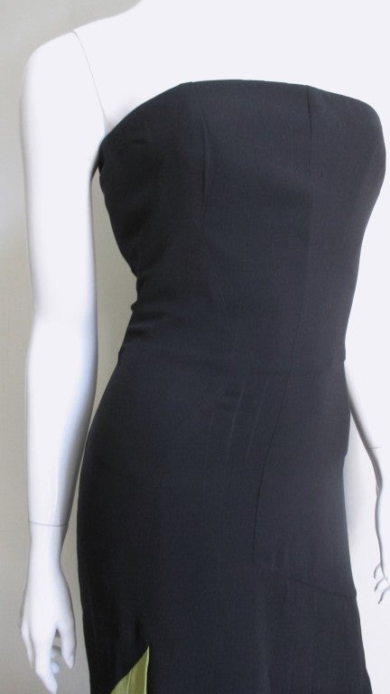 1990s Gianni Versace Color Block Bustier Dress with Lime Train In Excellent Condition In Water Mill, NY