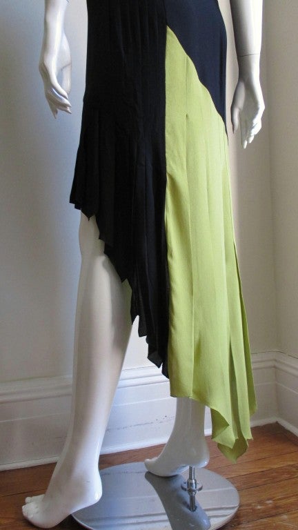 1990s Gianni Versace Color Block Bustier Dress with Lime Train 6