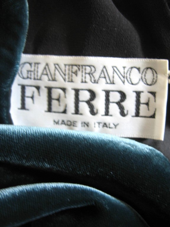 Vintage Gianfranco Ferre Color Block Silk Velvet Mini w Dramatic Train 6