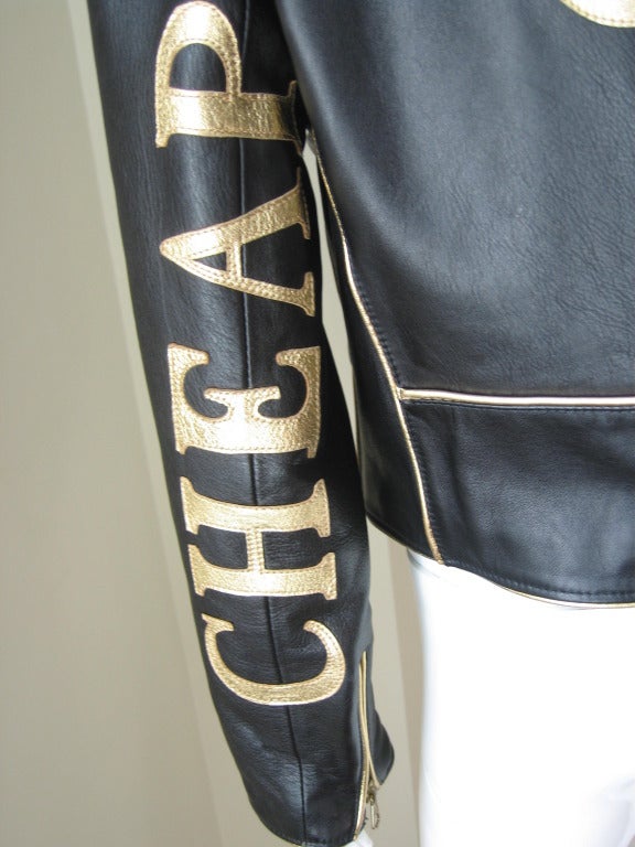 Moschino "CHEAP and CHIC" Gold Letter Leather Jacket at 1stDibs