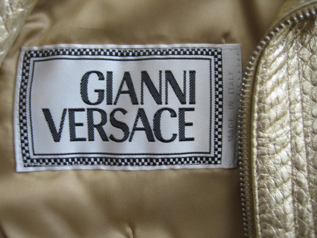 1990s Gianni Versace Gold Leather Motorcylce Jacket & Skirt 5