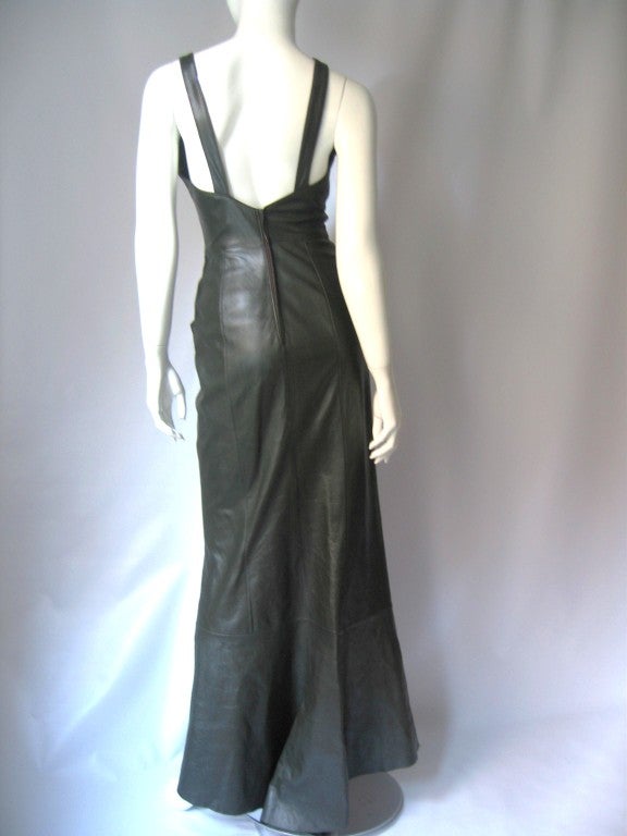 1990's Fendi Green Leather Mermaid Dress In Excellent Condition In Water Mill, NY